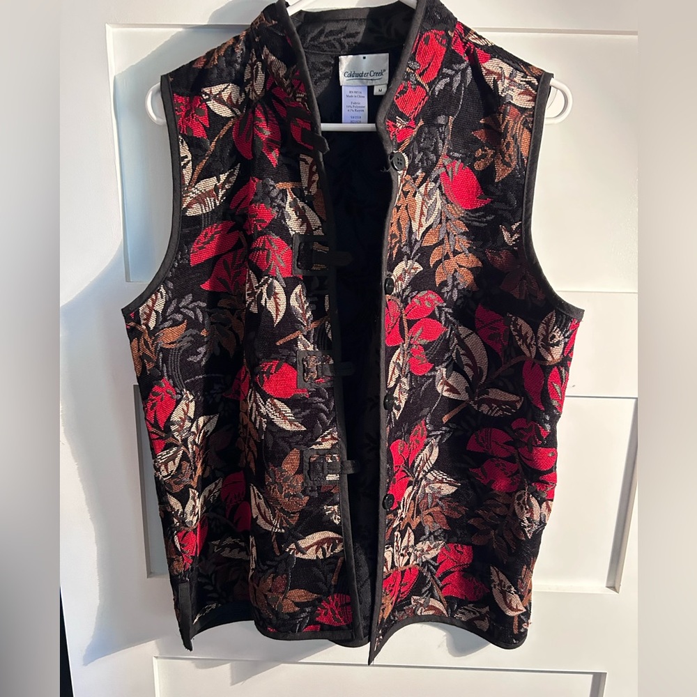 Coldwater Creek Red and Black Floral Vest